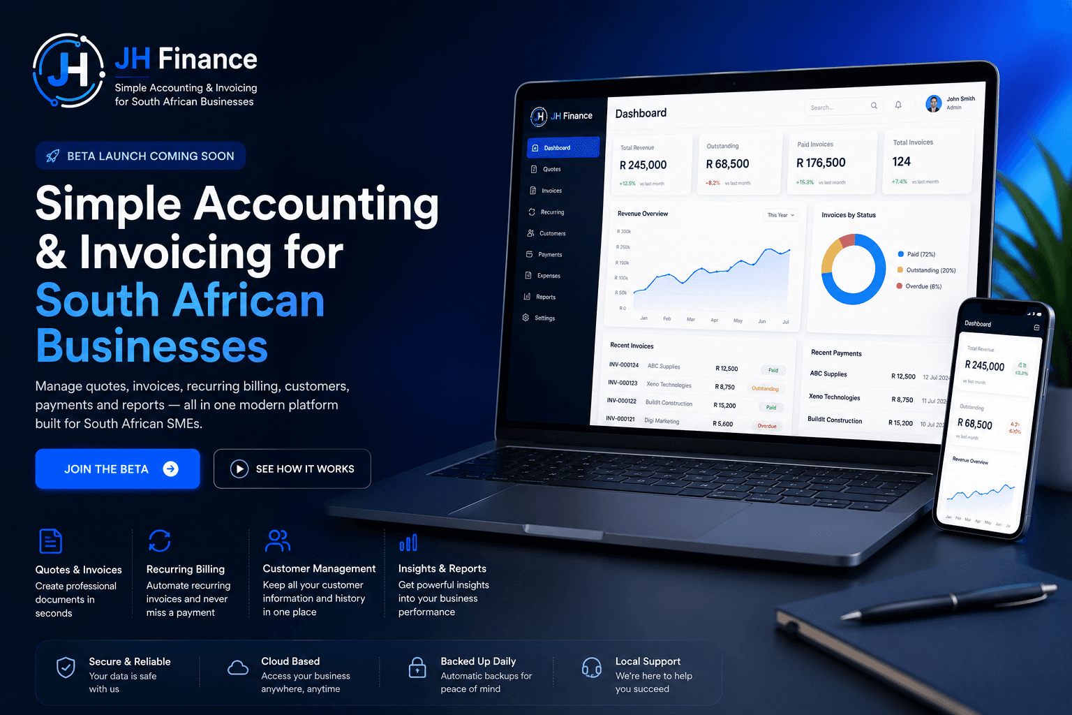 JH Finance accounting software dashboard preview
